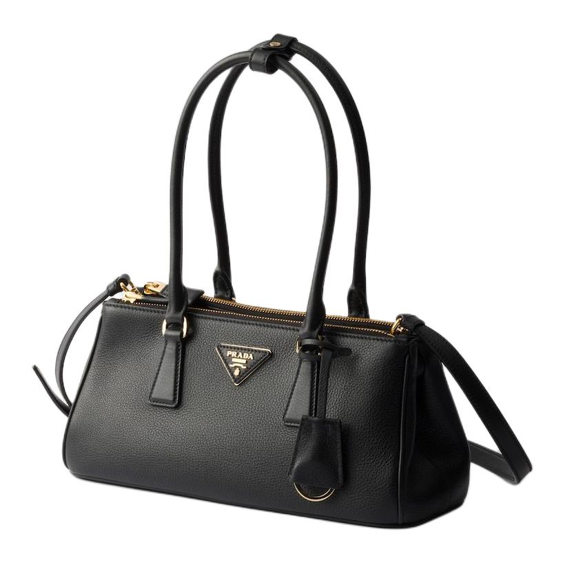 PRADA Calfskin Handbag, Shoulder Bag Medium Size Women's Black