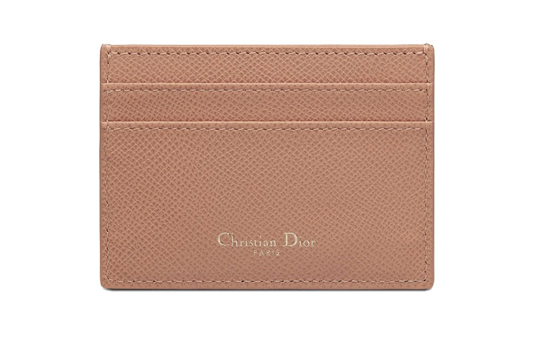 DIOR 30 Montaigne Grained Cow Leather Card Clip Card Holder Women's Rose Pink