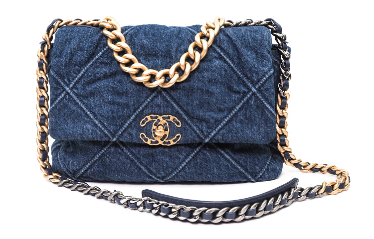 CHANEL 19Bag Denim Denim Flap Bag Messenger Bag Shoulder Bag Crossbody Bag Medium Size Women's Denim Blue
