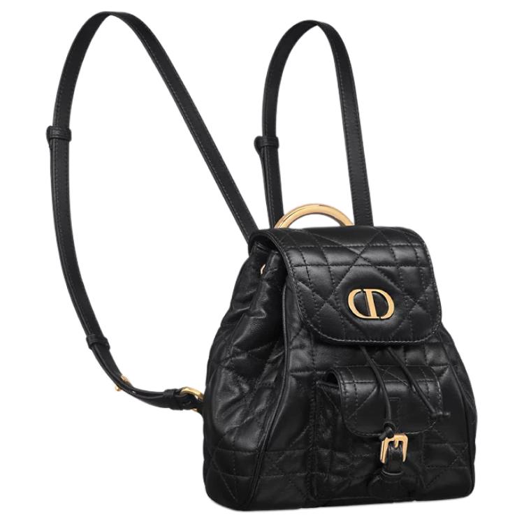 DIOR Caro Lambskin And Calfskin Small Backpack Women's Black