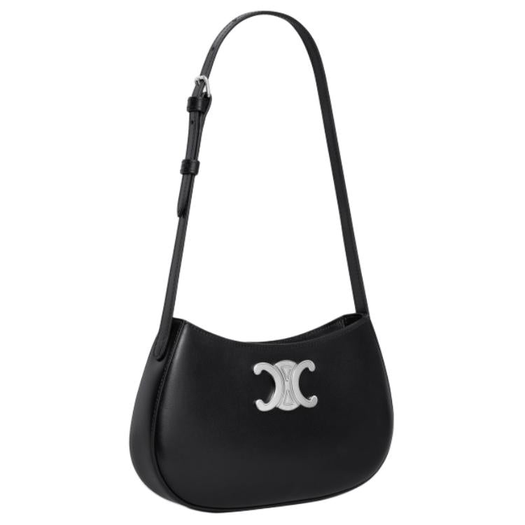 CELINE Cow Leather Handbag, Shoulder Bag Medium Size Women's Black