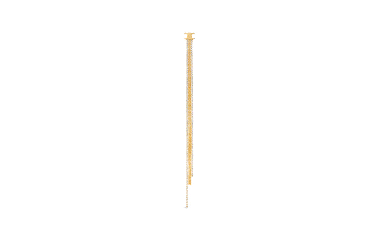CELINE Crystal Brass Drop Earrings Unisex Gold