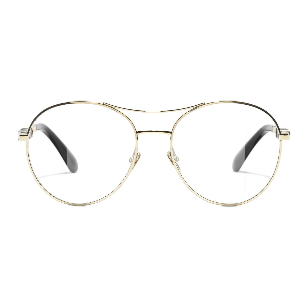 CHANEL Metal Aviator Eyeglass Frames Unisex Gold