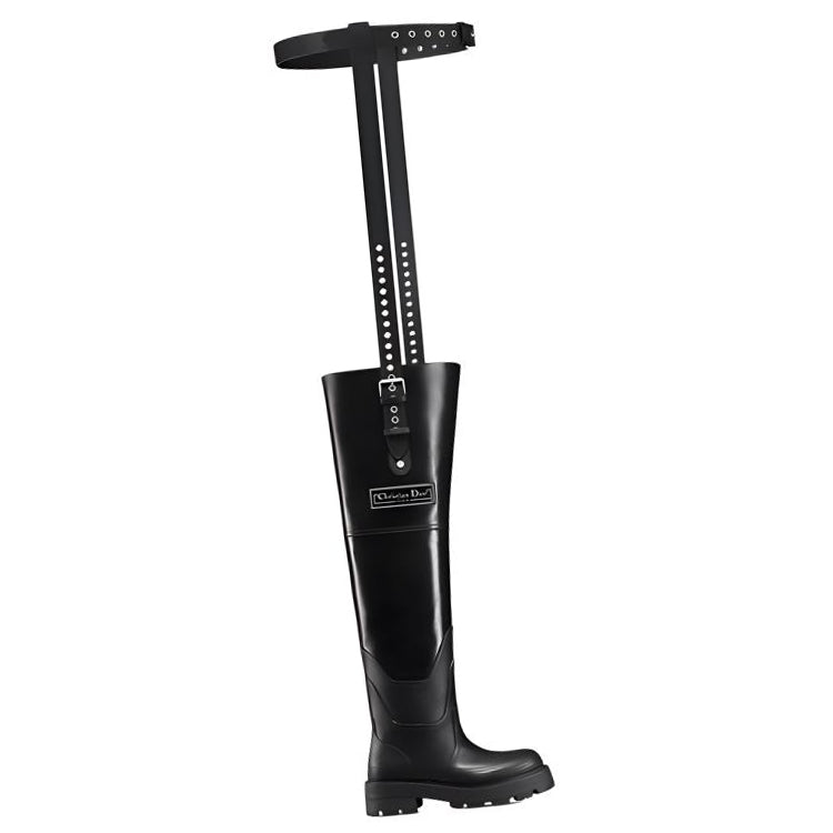 DIOR D Scots Over the knee Boots Women's Black