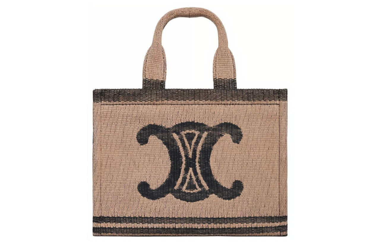CELINE Cow Leather Tote Bag Shopping Bag Handbag Shoulder Bag Small Size Women's Beige Black