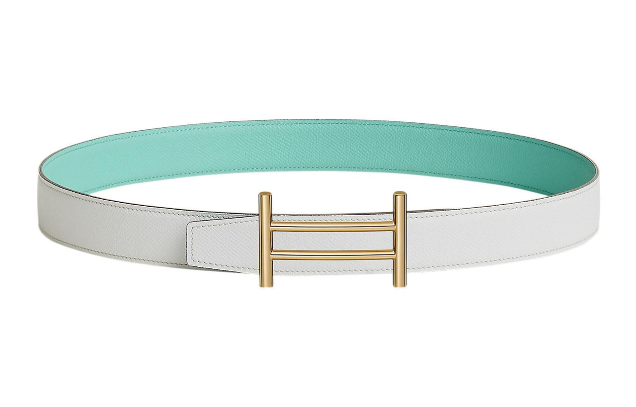 HERMES Avant-Garde Gold Buckle Togo Calfskin Double-Sided Leather Belt Women's White Width: 3.2cm