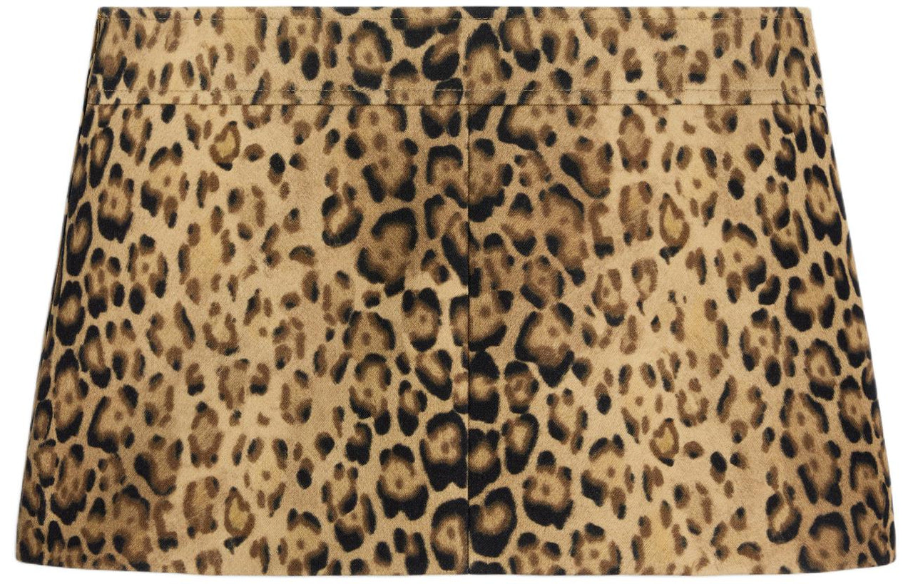 CELINE Bandeau Double Wool Mini Skirt Leopard