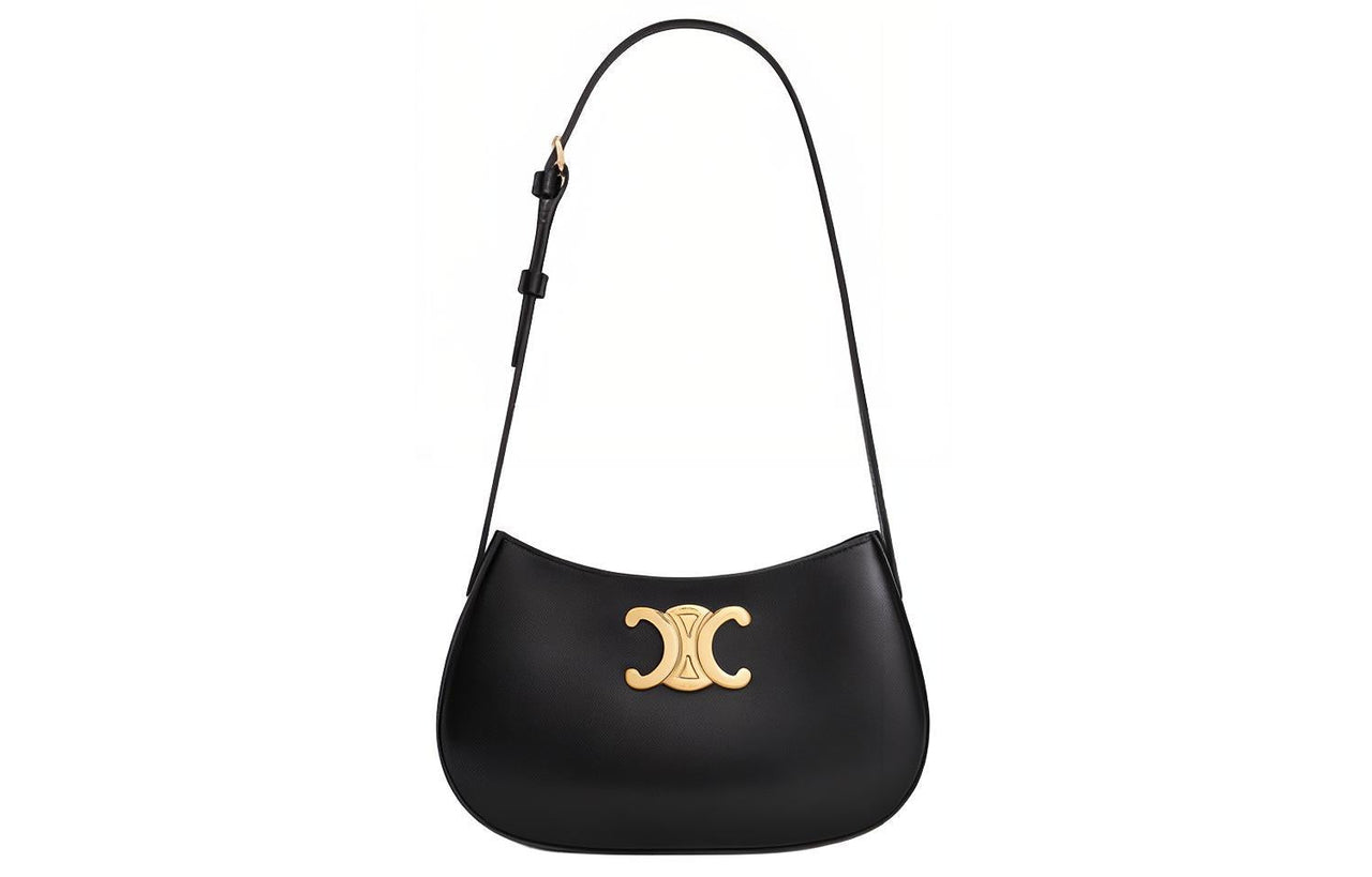 CELINE Calfskin Portable Crossbody Bag Shoulder Bag Medium Size Women's Black