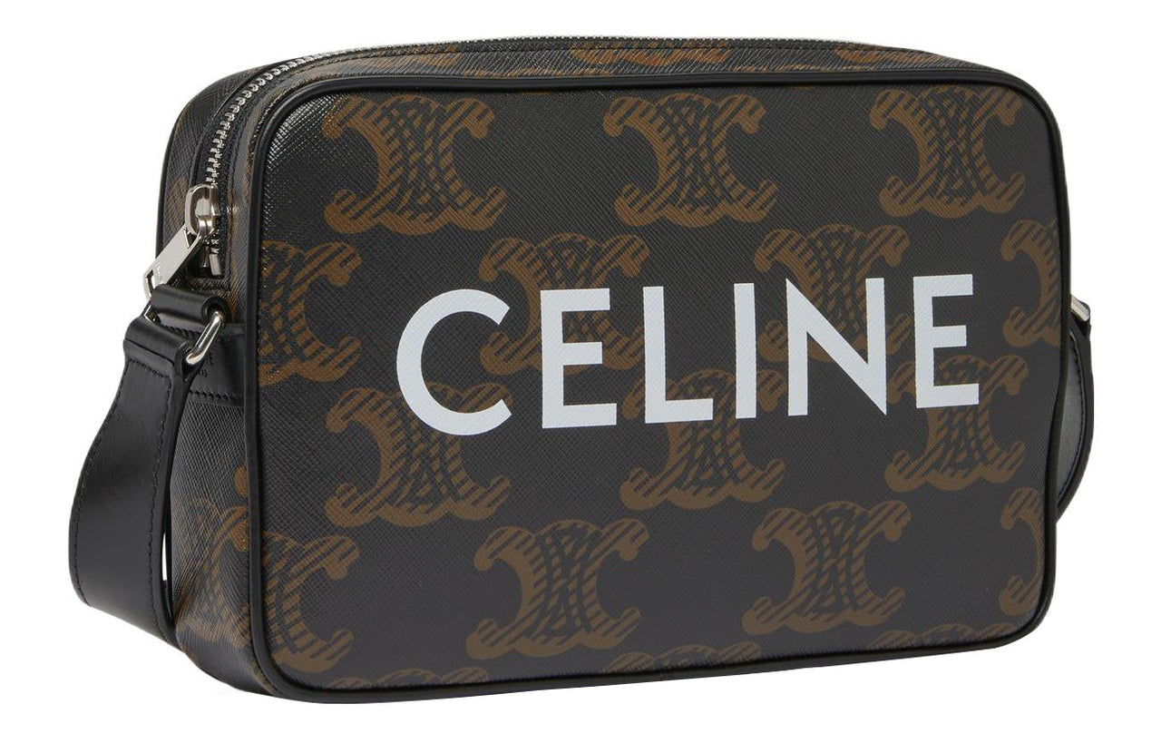 CELINE Cow Leather Crossbody Bag Medium Size Men's Yellow Brown