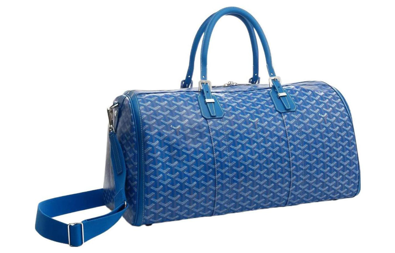 GOYARD Polyester-Cotton Blend With Clamecy Cow Leather Dog's Teeth Bag Straps Medium Size Unisex Blue