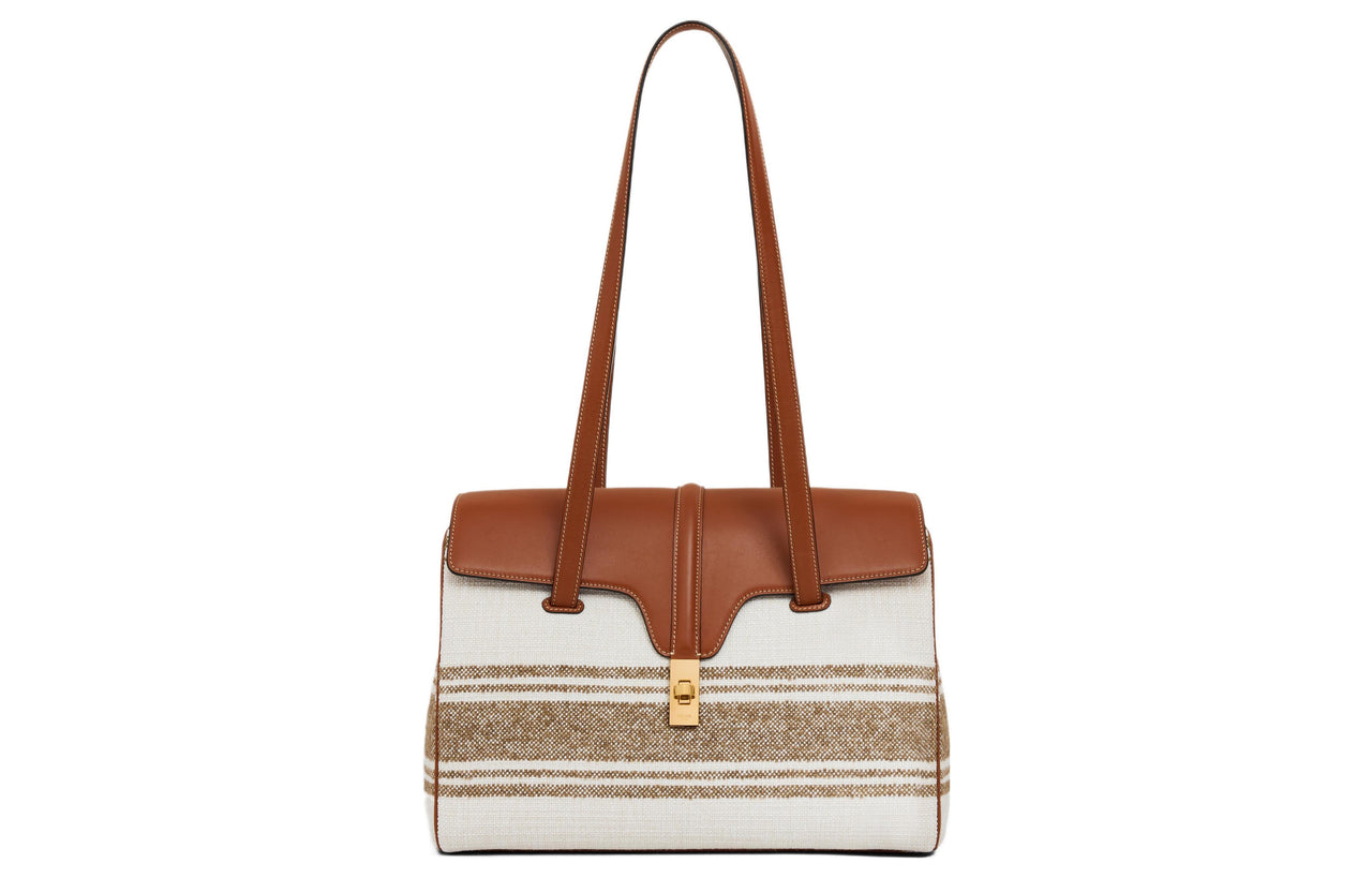 CELINE Canvas With Calfskin Canvas Bag Handbag Shoulder Bag Regular Women's Brown/Apricot