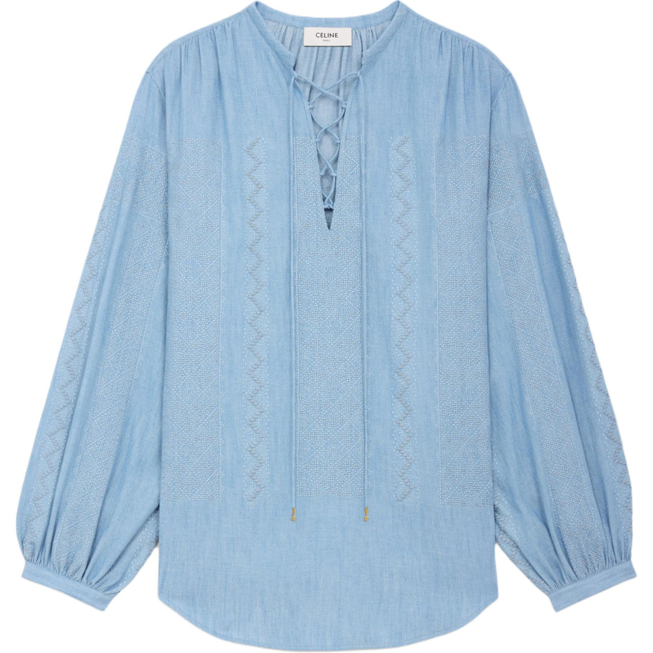 CELINE Embroidered Romy Blouse In Chambray Cotton