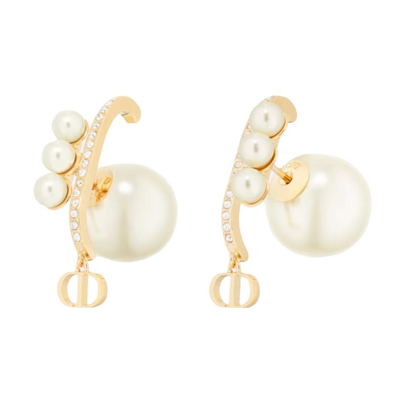 DIOR Crystal Earrings Women's Gold/White