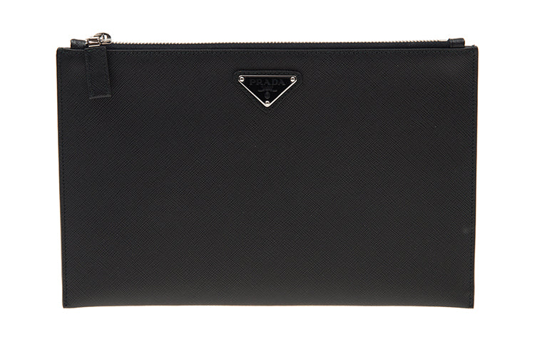 PRADA Cow Leather Clutch Men's Black