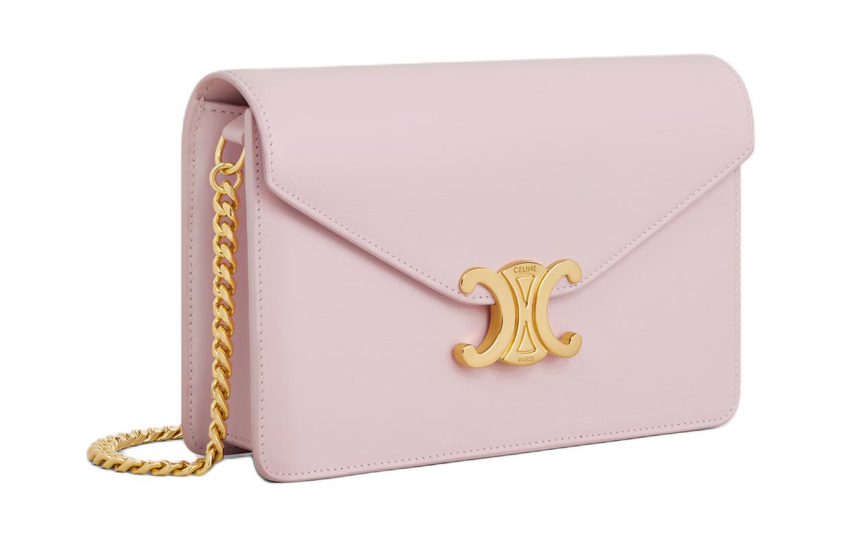CELINE Calfskin Shoulder Bag Crossbody Bag Wallets Women's Light Pink