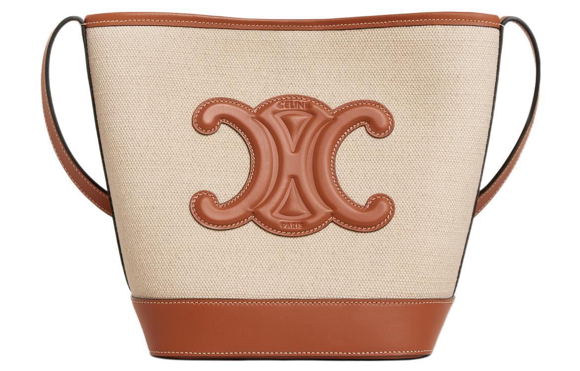 CELINE Cuir Triomphe Canvas With Leather Canvas Bag, Bucket Bag, Crossbody Bag, Shoulder Bag Women's Beige Tawny