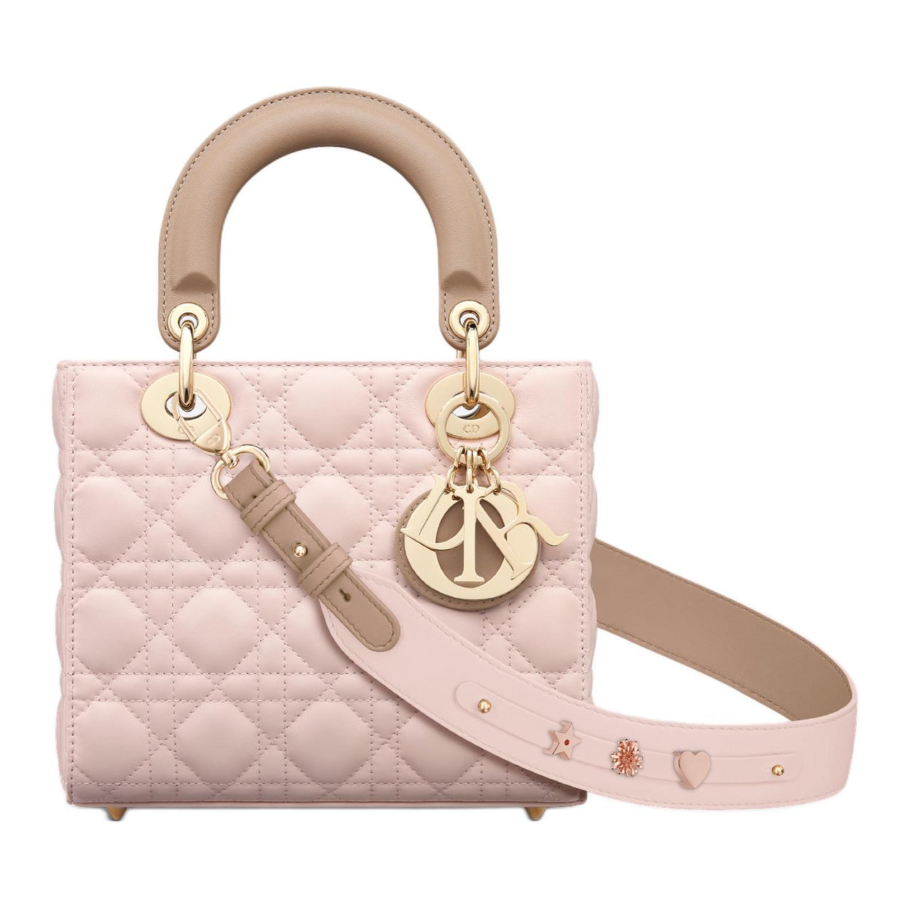 DIOR Lady Dior Lambskin Shoulder Bag Crossbody Bag Handbag Small Size Women's Pink & Brown