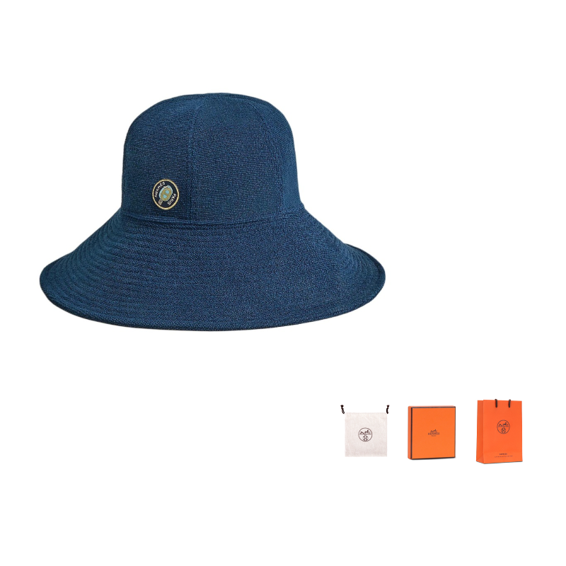 HERMES Cotton Bucket Hats Women's Blue