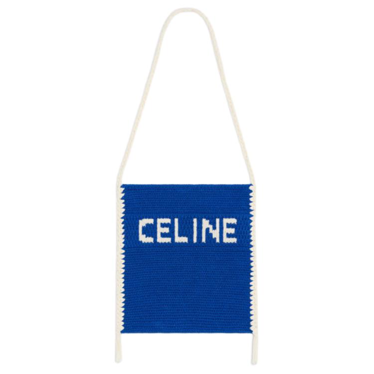 CELINE Cotton Handbag Shoulder Bag Men's Royal Blue With Light Brown Accents