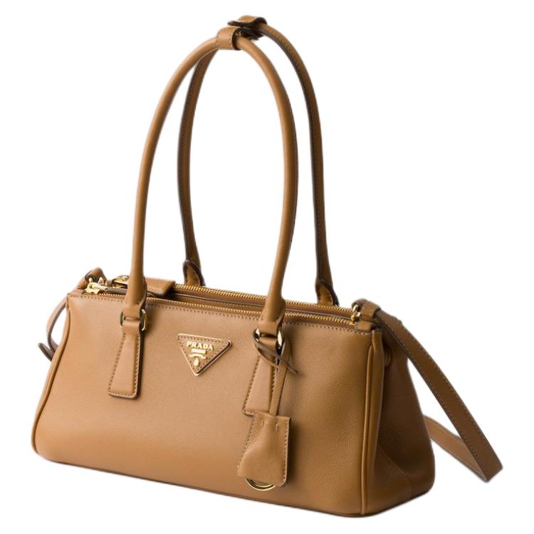 PRADA Calfskin Handbag, Shoulder Bag Medium Size Women's Caramel