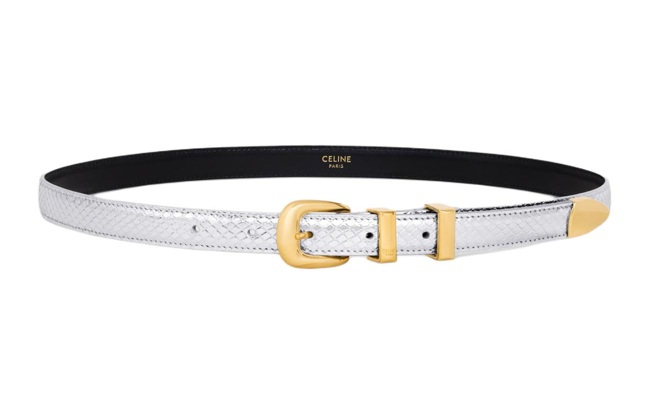 CELINE Gold Pin Buckle Design Leather Belts Women's Silver