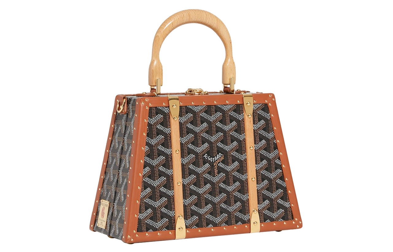 GOYARD Saigon Canvas With Calfskin Hard Case Handbag Mini Unisex Brown