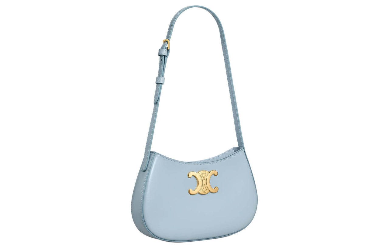 CELINE Calfskin Handbag Shoulder Bag Women's Light Blue