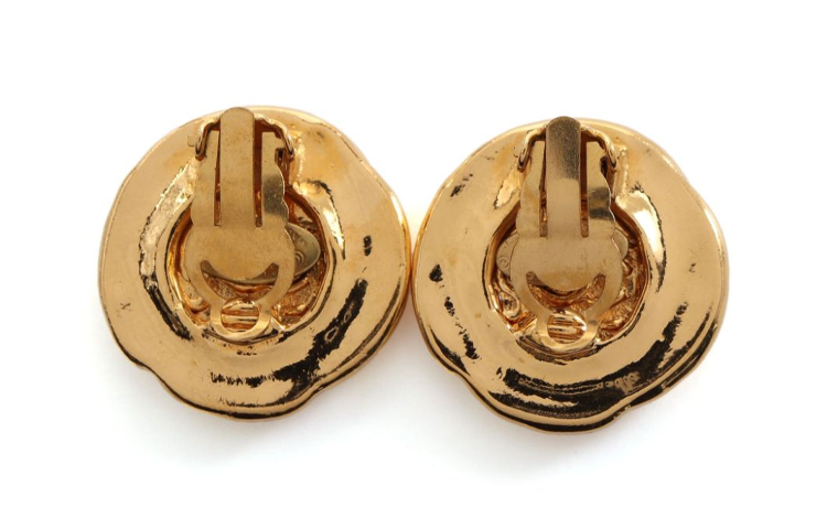 CHANEL 1970 1980 Plated Cc Round Clip On Earrings Costume Earrings