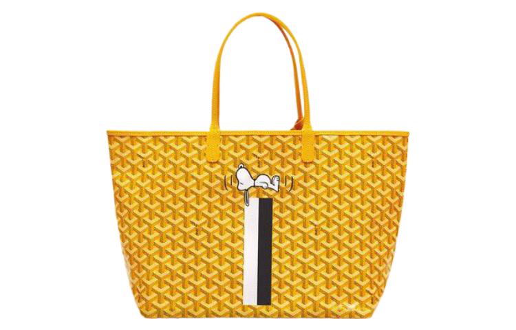 GOYARD Saint Louis Canvas With Calfskin Dog's Teeth Tote Bag Shopping Bag Handbag Small Size Unisex Yellow
