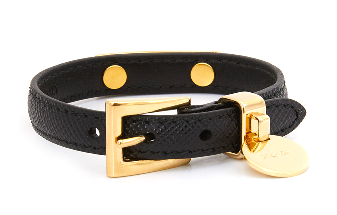 PRADA Cow Leather Wristbands Women's Black/Gold