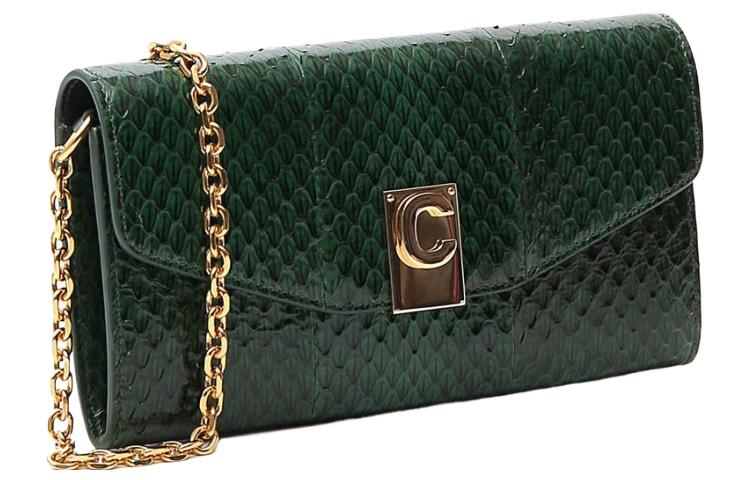 CELINE Genuine Leather Shoulder Bag Women's Green