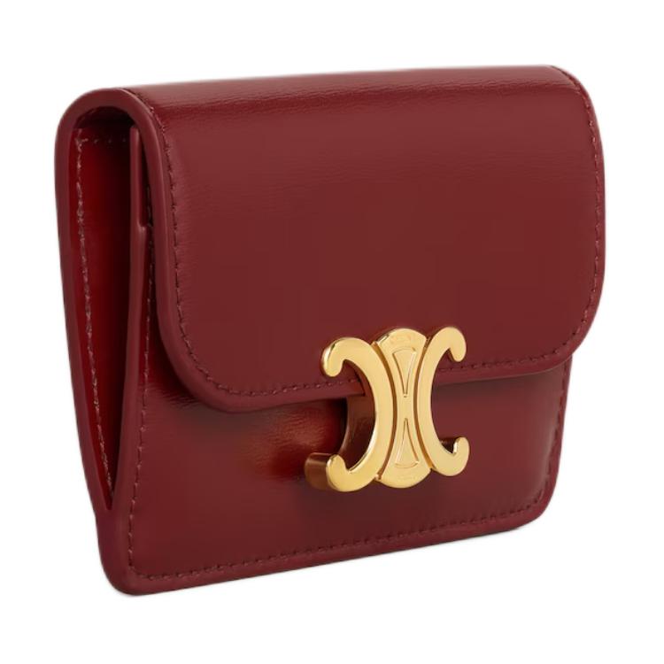 CELINE Calfskin Card Holder Women's Dark Red Gemstone Color