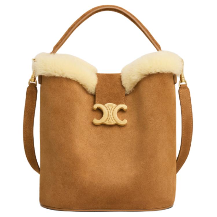 CELINE Cow Leather Suede Bucket Bag Handbag Shoulder Bag Crossbody Bag Medium Size Women's Smoke