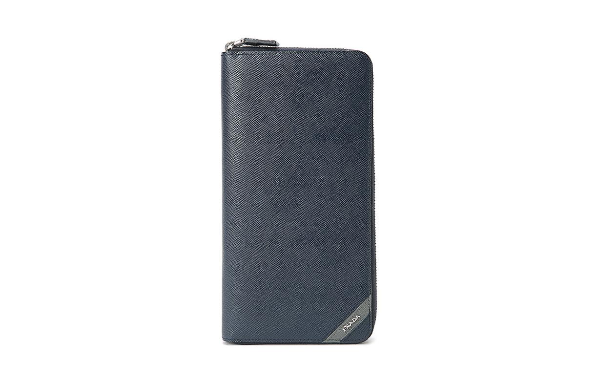 PRADA Cross Grain Cow Leather Clutches Wallets Large Size Men's Dark Blue