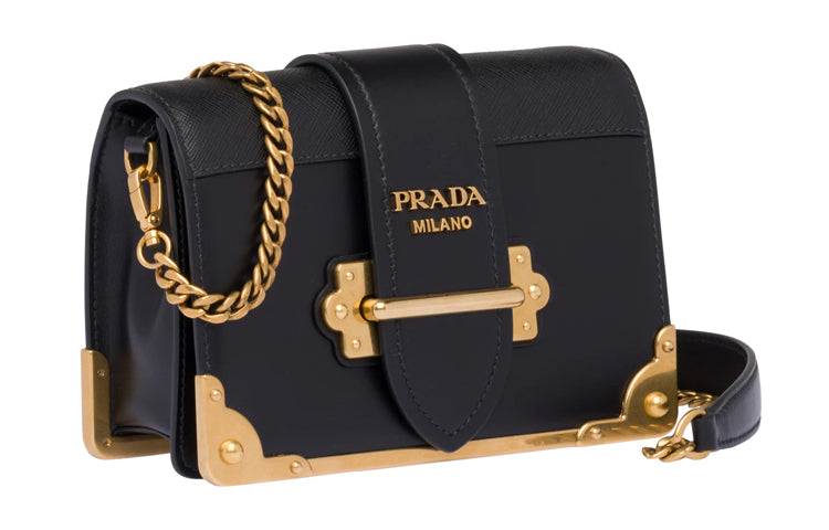PRADA Cow Leather Shoulder Bag Women's Black