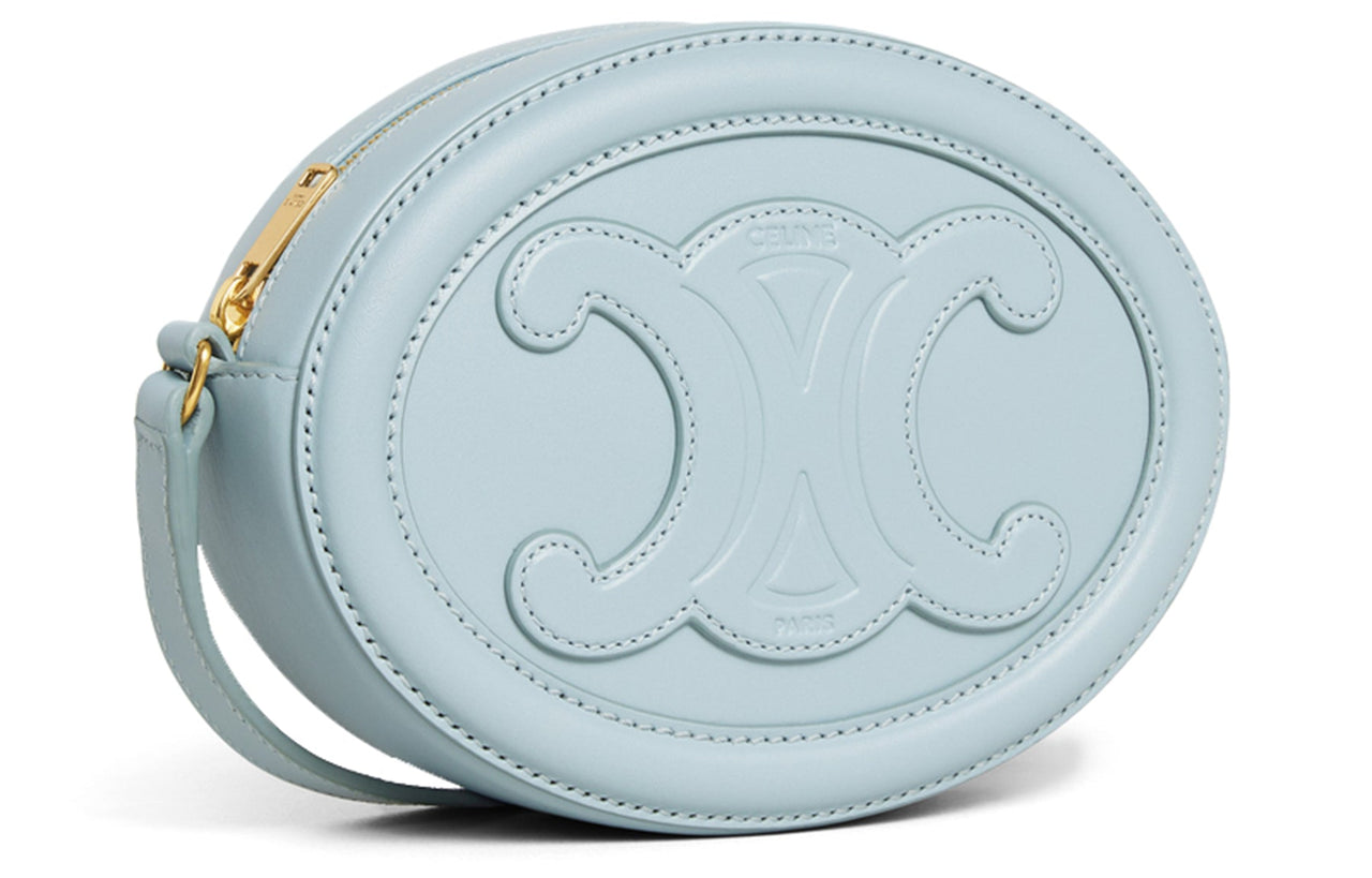 CELINE Cuir Triomphe Calfskin Mooncake Bag Oval Shoulder Bag, Crossbody Bag Regular Women's Ice Blue