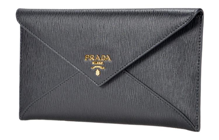 PRADA Cow Leather Clutch Women's Black