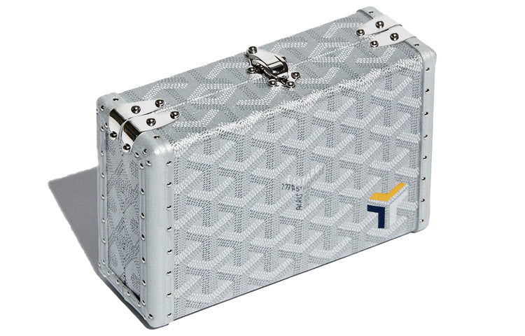 GOYARD Minaudière Trunk Canvas With Leather Clutch Unisex Silver
