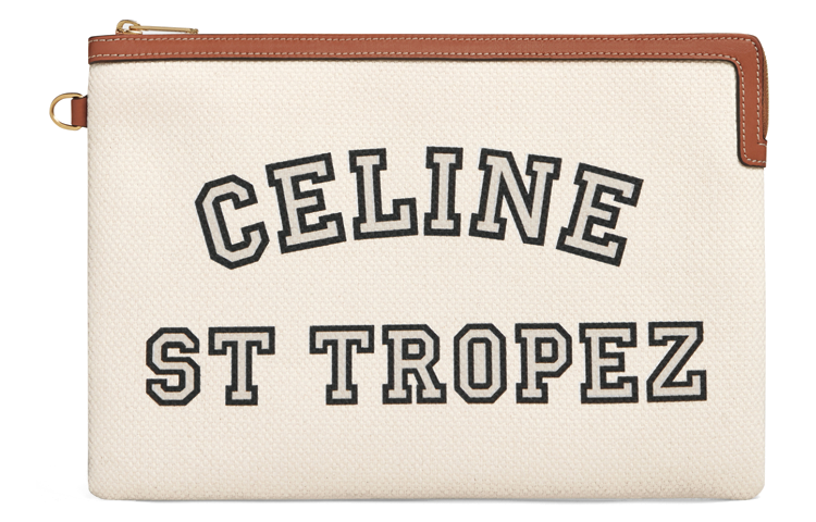 CELINE Fabric And Cow Leather Clutch Small Size Women's Natural Color/Tan