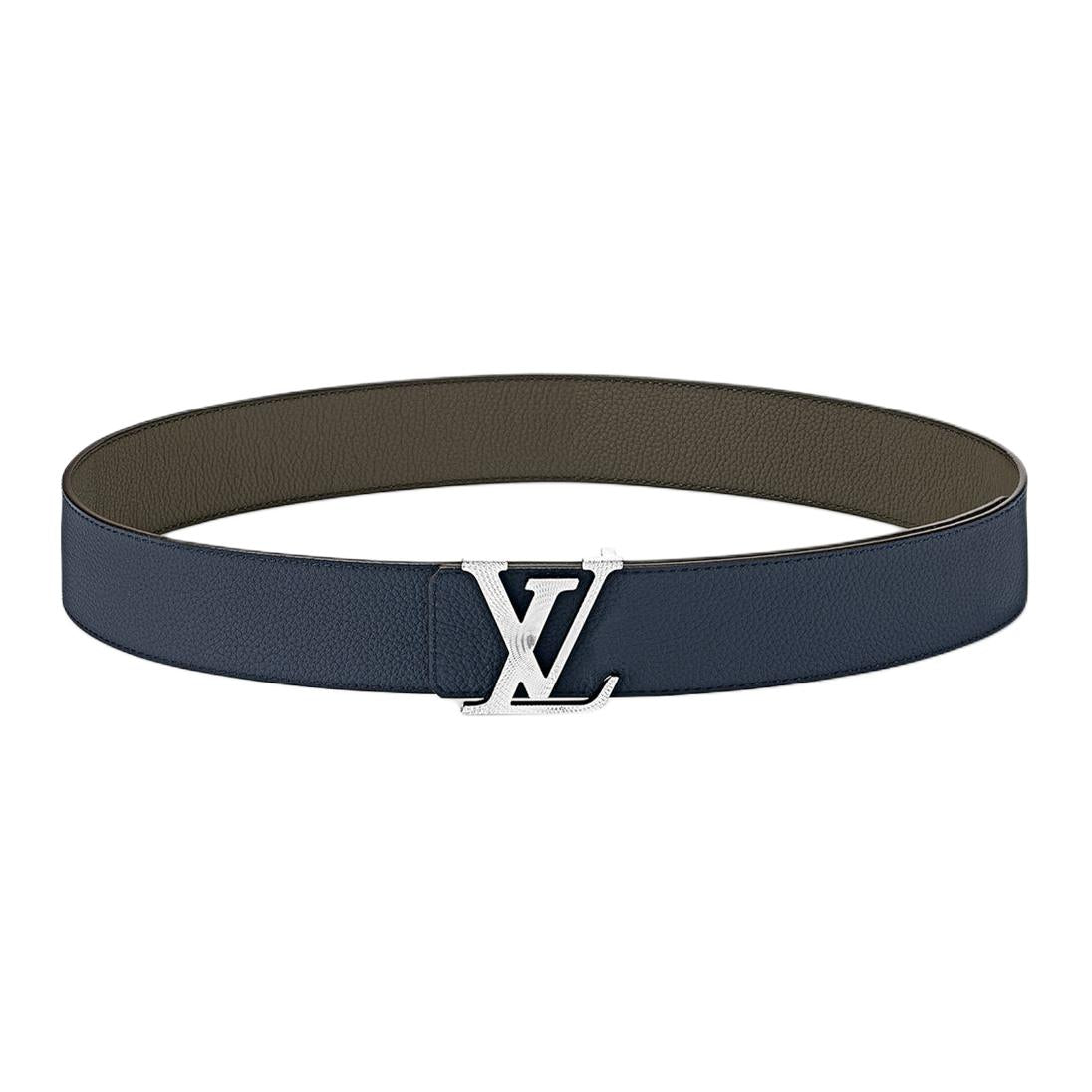 LOUIS VUITTON Leather Belts Men's Blue Green Width 4cm