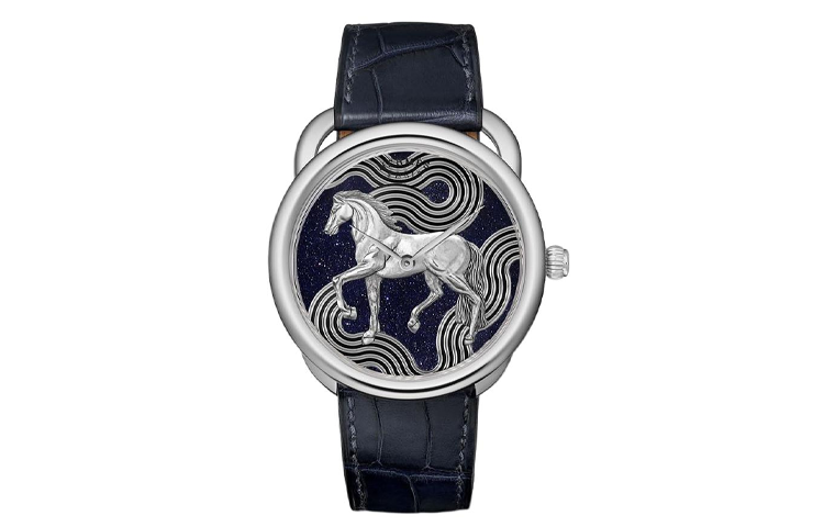 HERMES Arceau Wrist Watch Automatic Mechanical Movement Crocodile Leather Strap 26mm Blue Dial Women's Watch