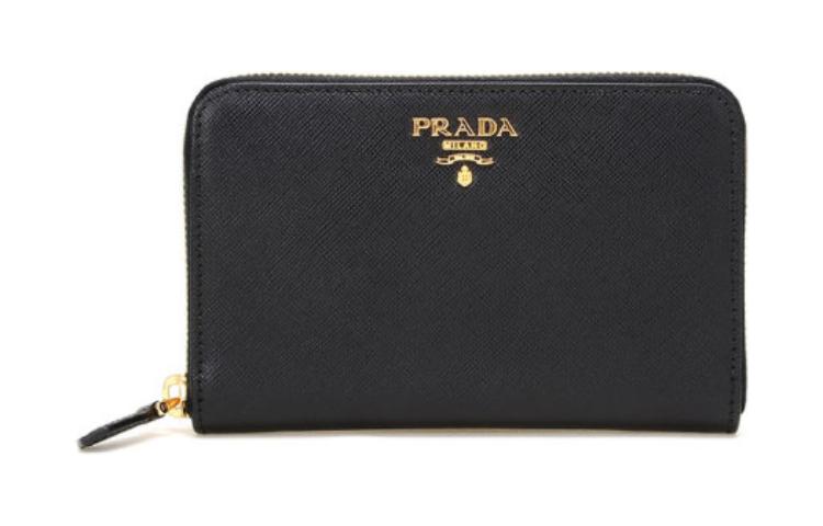 PRADA Cross Grain Cow Leather Cropped Wallet Small Size Unisex Black