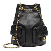 CHANEL 25C Shiny Lambskin Backpacks Black
