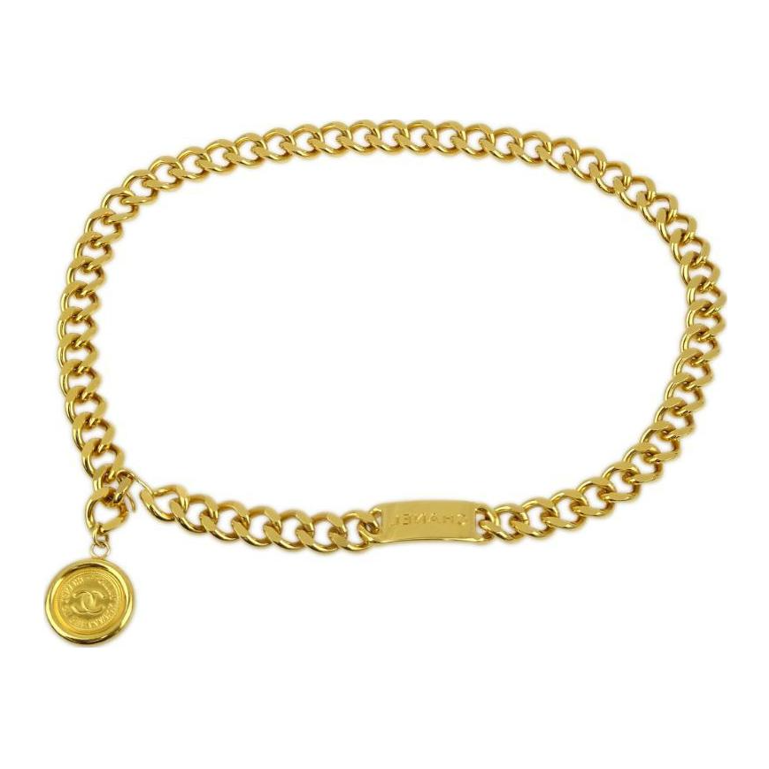CHANEL 1990 2000 Logo Charm Curb link Chain Belt