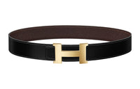 HERMES Cow Leather Leather Belts Men's Black/Chocolate Width: 3.8cm