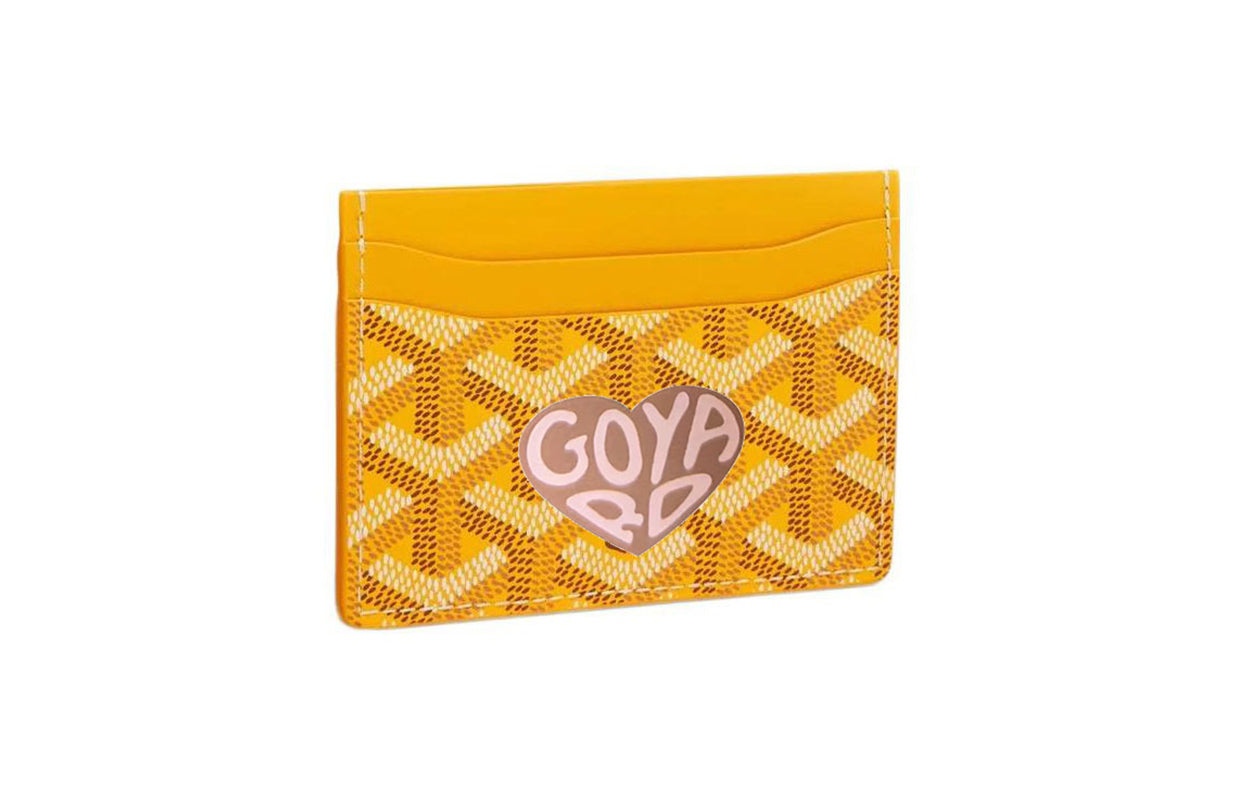 GOYARD Saint-Sulpice Canvas With Calfskin Card Clip Card Holder Unisex Yellow/Gray/Pink Heart