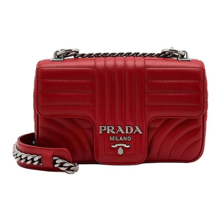 PRADA Diagramme Leather Crossbody Bag Shoulder Bag Women's Deep Red