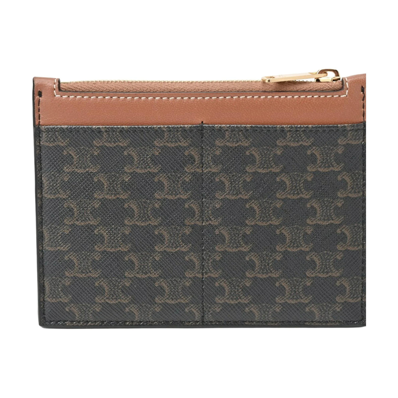 CELINE Canvas Leather Coin Purse Unisex Tan
