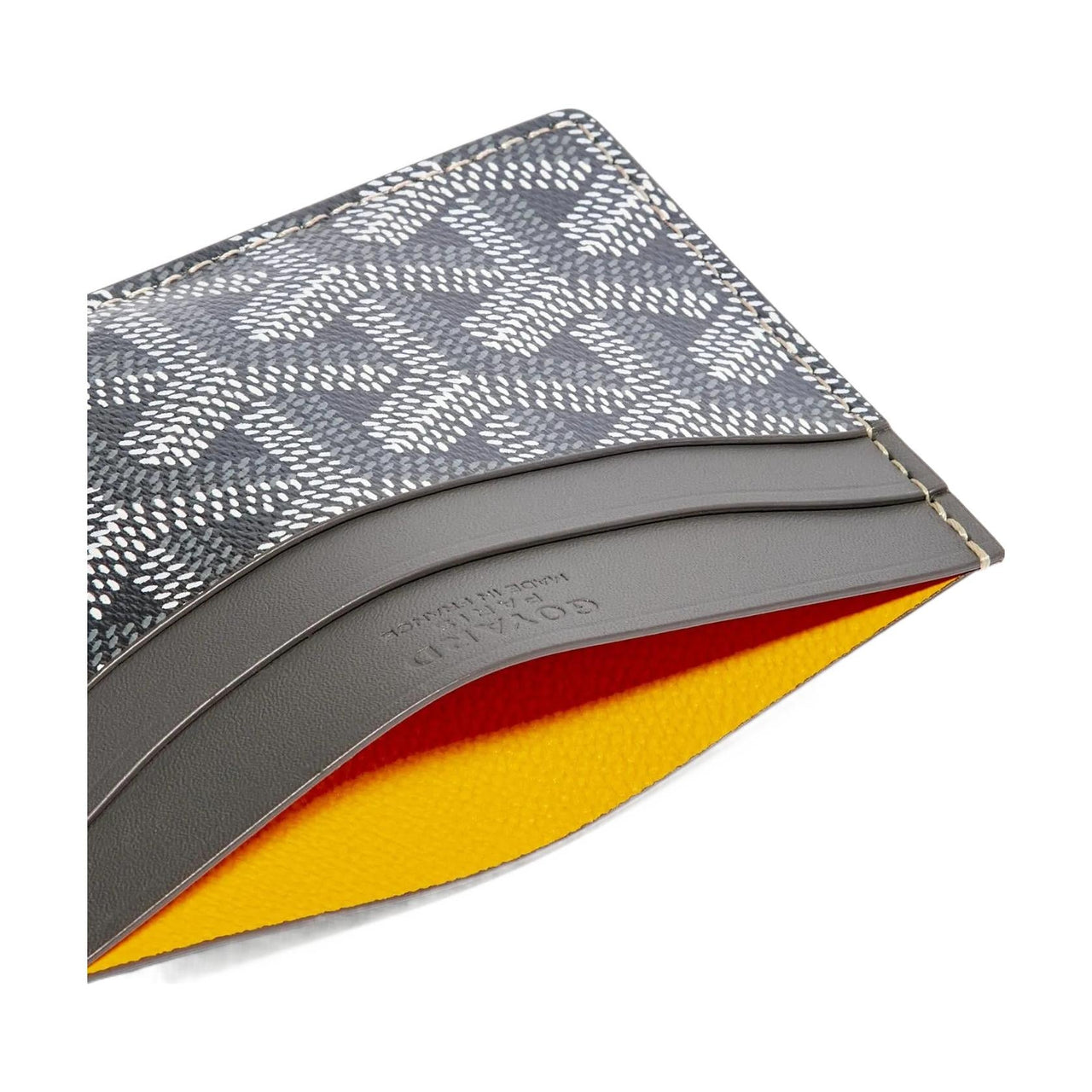 GOYARD Canvas With Leather Card Clip Card Holder Unisex Gray & Peach Red Small Heart