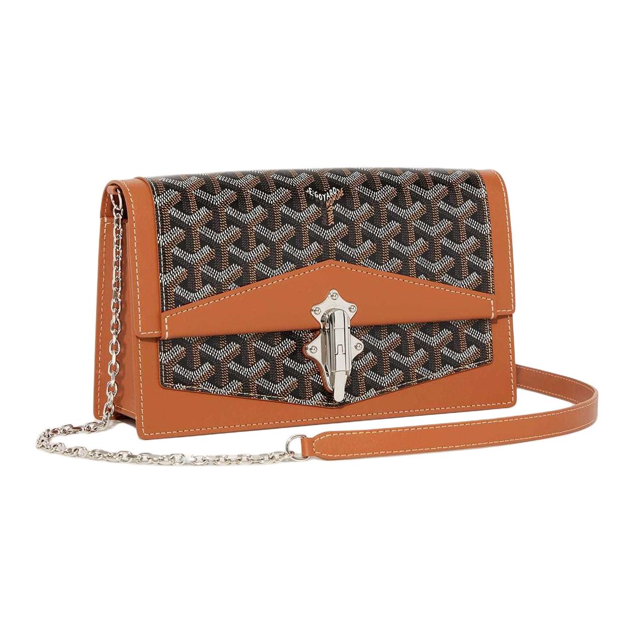 GOYARD Goyardine Canvas With Cervon Calfskin Shoulder Bag Crossbody Bag Unisex Tan